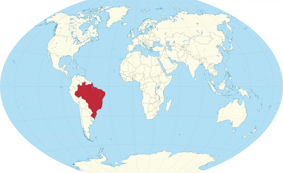 A localização do Brasil no mapa do mundo
