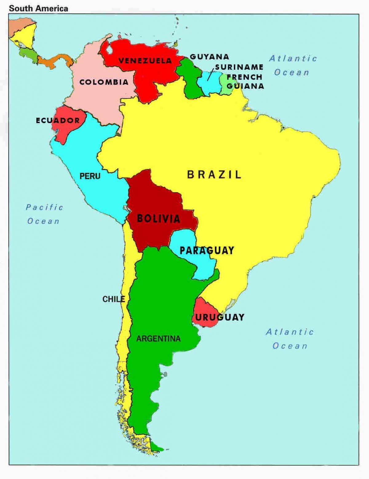 Mapa do Brasil e dos países limítrofes