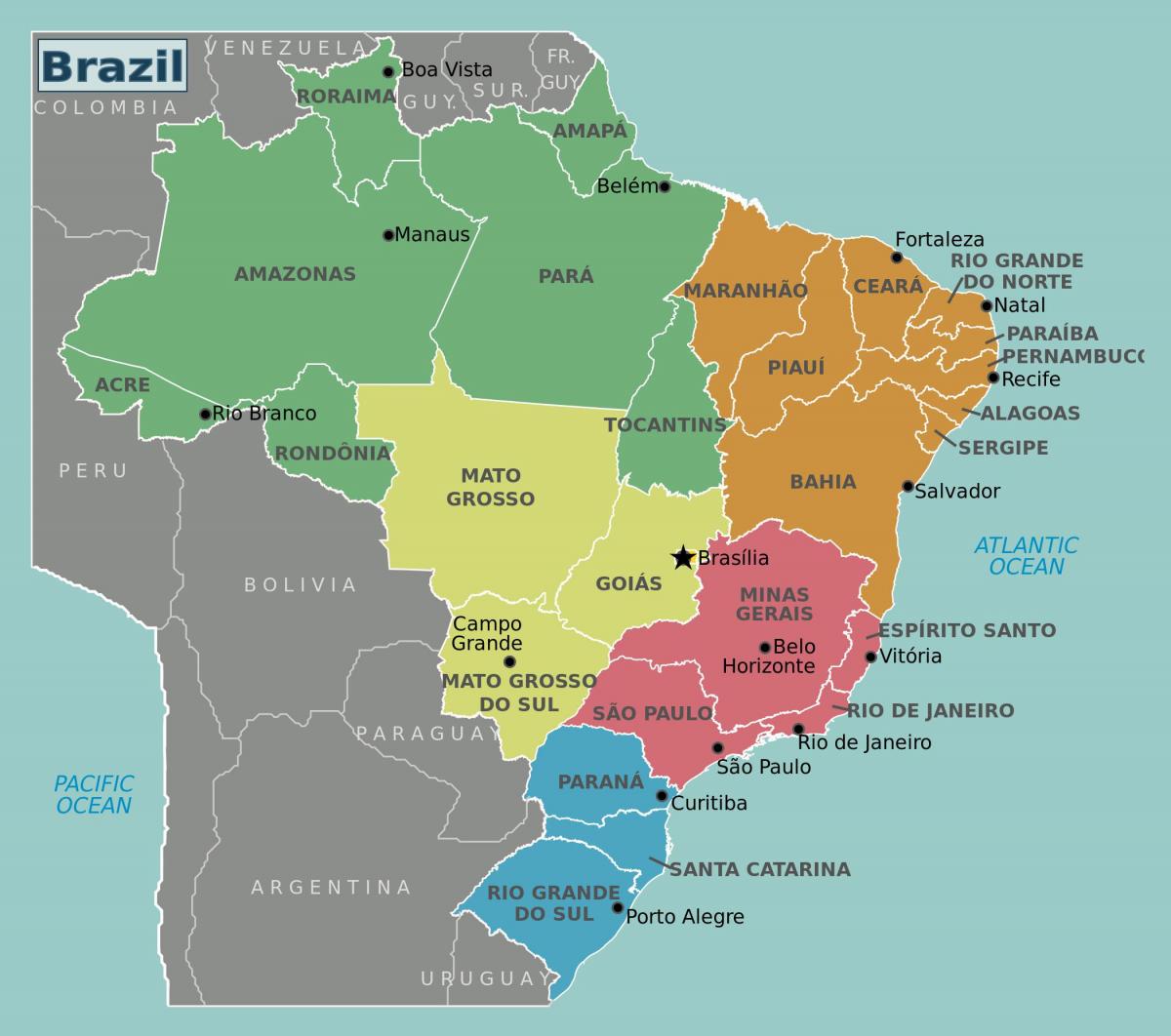 Mapa do Brasil com as principais cidades