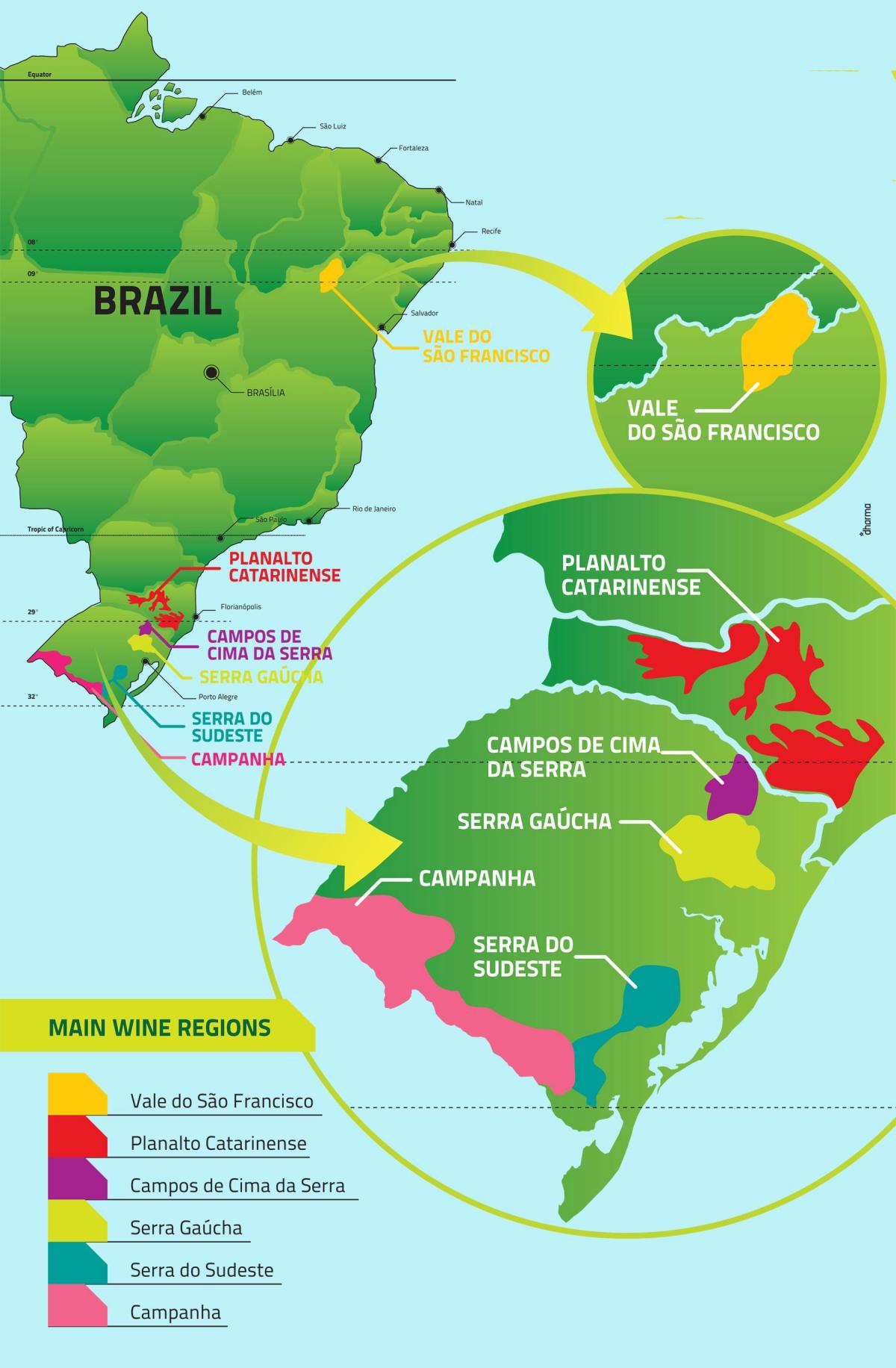 Mapa dos vinhedos do Brasil