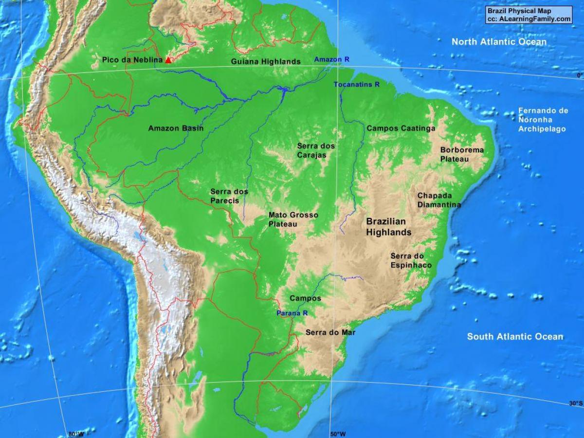 Mapa das montanhas no Brasil